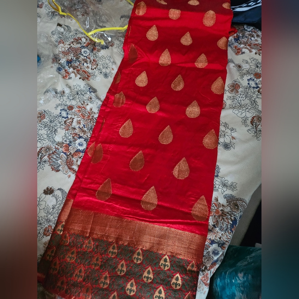 Traditional Red Gold Cotton Saree